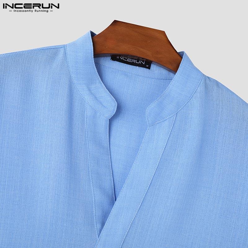 INCERUN Tricou de vară pentru bărbați, cu guler în V, mânecă scurtă, încrucișat în față, casual, semi-transparent, topuri 