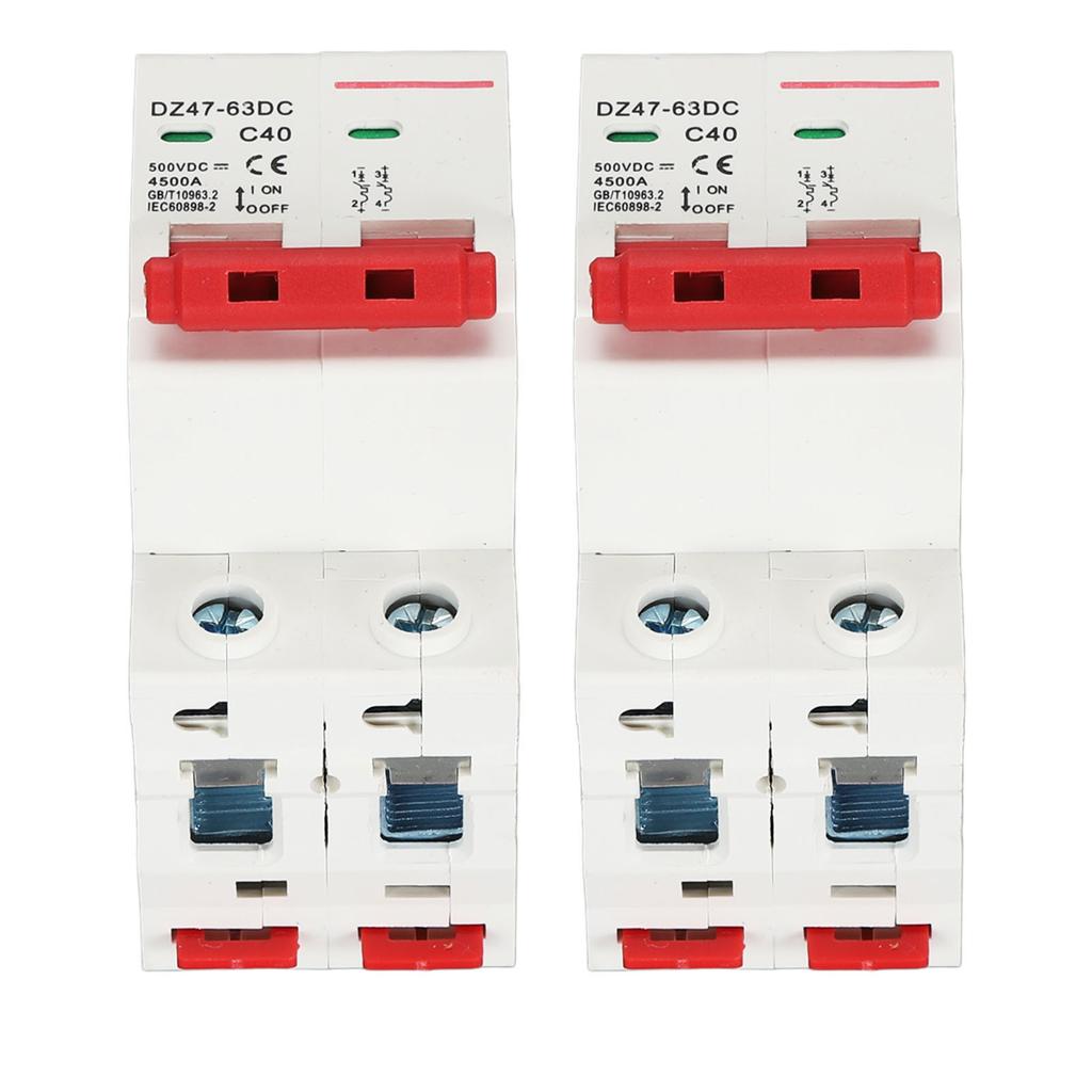 2Pcs Miniature Circuit Breaker 2P 40A DC 500V 4500A Breaking Capacity DIN Rail Mount for Solar PV