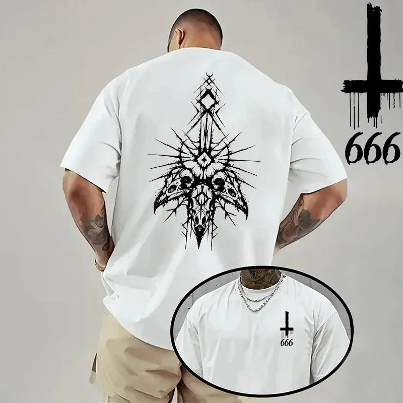 Hot 2026 Unisexs Tshirt Spring Summer Daily Casual Fashion Short Sleeve 8 Styles Satan Inverted Cross Prints Patterns Oversize