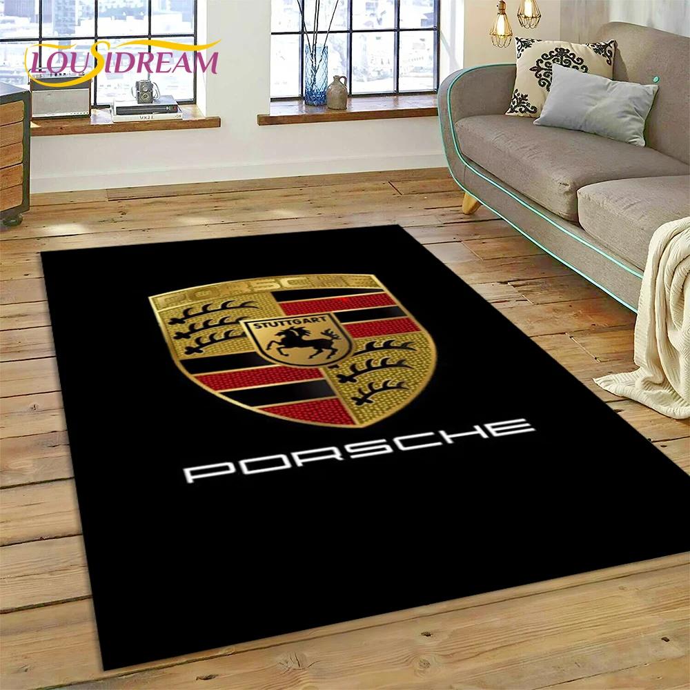 Car Logo P-Porsche 3D Printing Rug Carpet for Living Room Bedroom Home Decor,Floor Mat Non-slip for Sofa Doormat Gift Kids Play