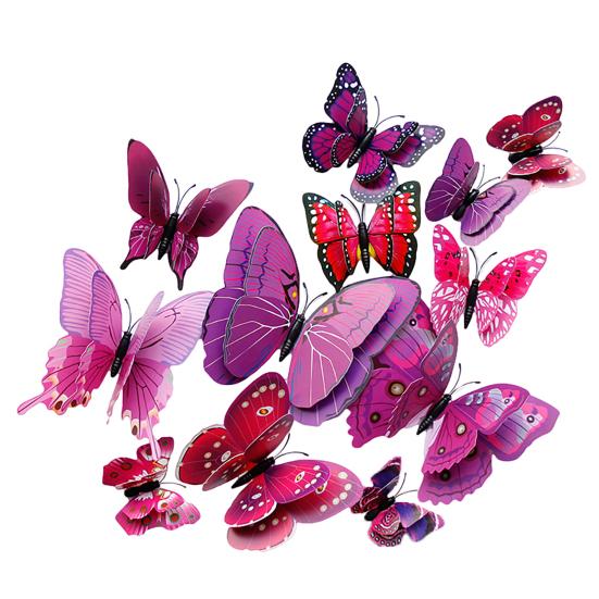 12Pcs 3D Two-Layer Colorful Artificial Butterflies Adhesive Magnet Wall Sticker