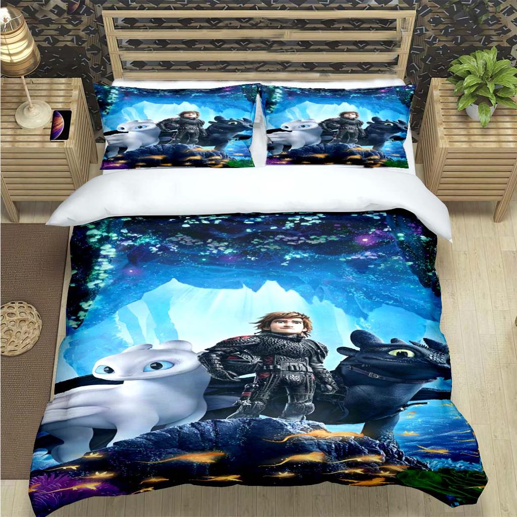 Fashion 3D Movie Cute Roles Dragon Print Bedding Set Duvet Cover Comforter Bed  Youth Kids Girl Boys Luxury Birthday Gift