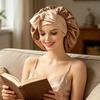Sleeping Satin Bonnet with Elastic Tie Band Adjustable Large Silk Hair Bonnet Wrap Solid Color Women Braids Long Curly Hair Night Sleep Cap