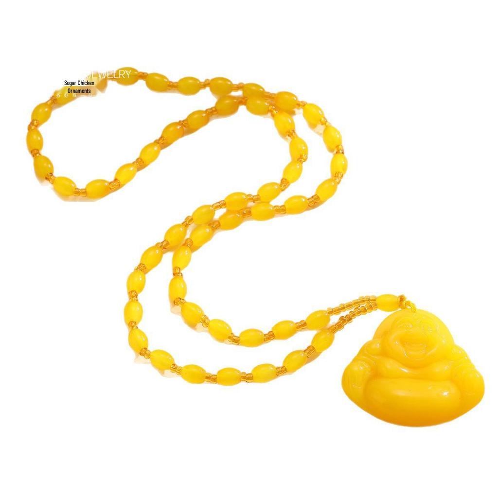 Buddha Pendant Necklace in Chicken Fat Yellow and Amber for Men and Women - Ethnic Style