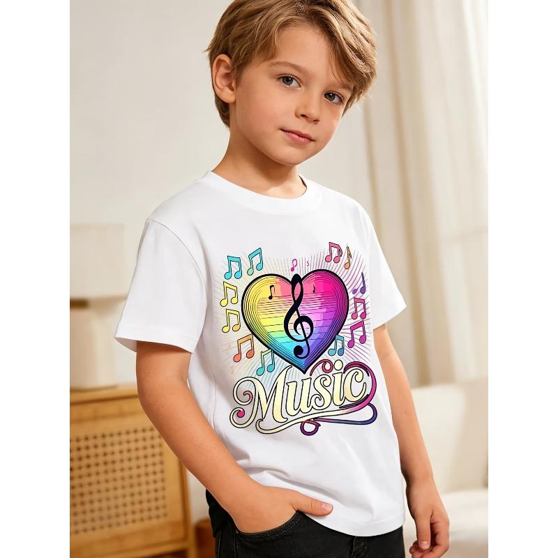 Taglie Europee Morbida Traspirante Musicista Strumento Musicale Colorate Note Musicali T-Shirt per Bambini | T-shirt Grafica per Ragazzi e Ragazze
