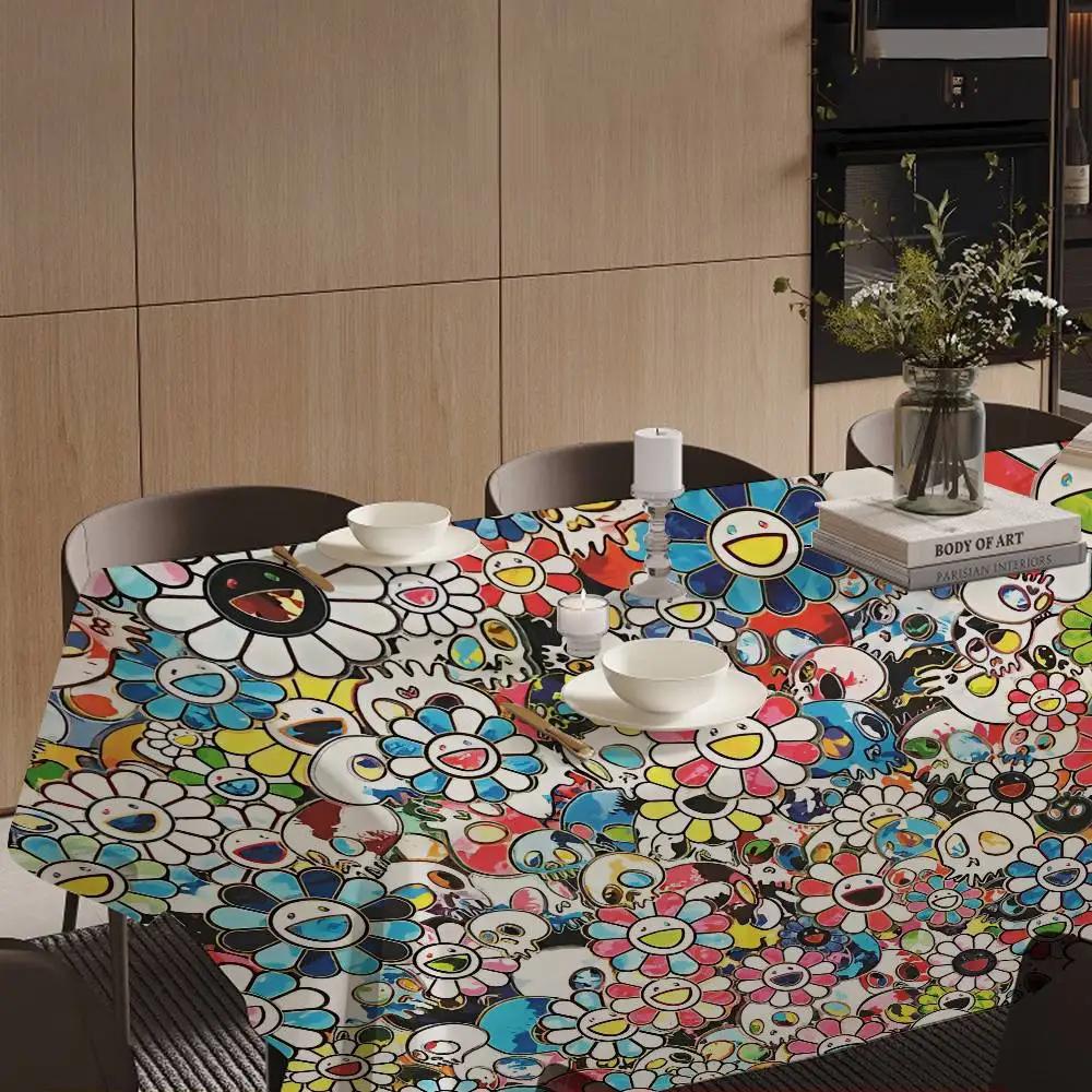 Blumen T-Takashi Kunst M-Murakami Rechteckige Tischdecken Waschbar Party Küche Esszimmer Wohnzimmer Geburtstagsdekoration Tisch