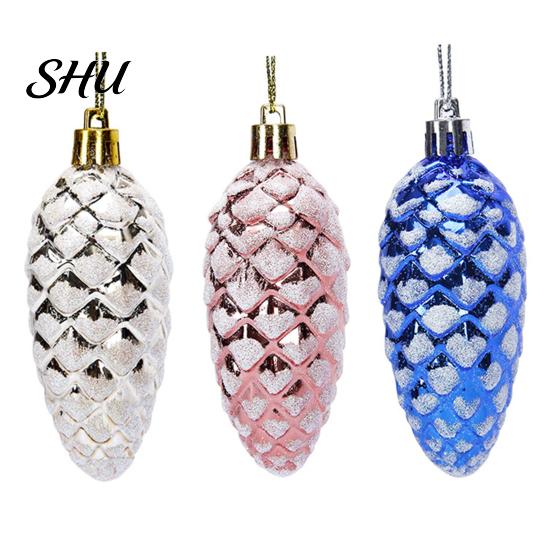 Pine Cone Hanging Ornament 5Pcs Christmas Plastic Colorful Shiny Glitter Pendant for Holiday Party Classic Shape Scene Layout Tree Decoration