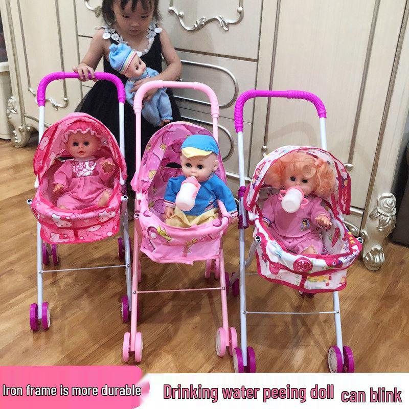 Baby Girl Doll Stroller with Light and Sound - Pretend Play Birthday Gift