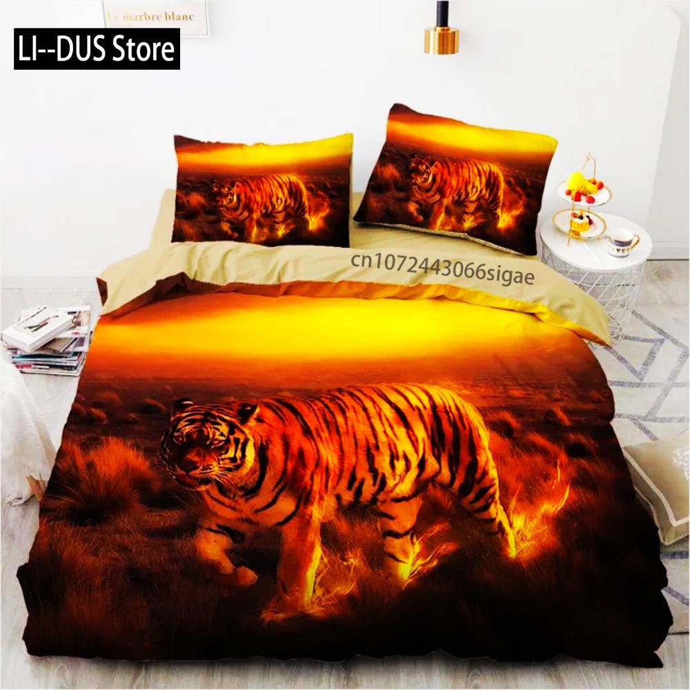 3D Animal Tigers Bedding Set 2/3PCS Soft Microfiber Queen King Twin Size Duvet Cover Set With Pillowcases Teens Boys Bed Linen