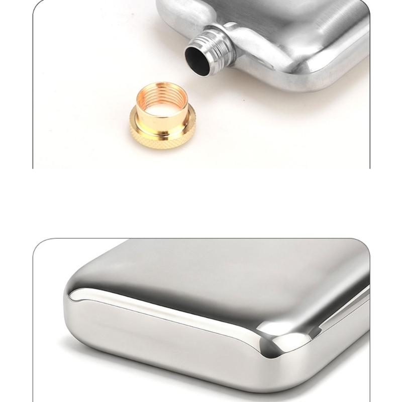 6Oz Stainless Steel Pocket Hip Flask with Mirror Silver Finish, Portable Liquor Bottle for Adult Travel Storage, Gatherings, and Everyday Carrying