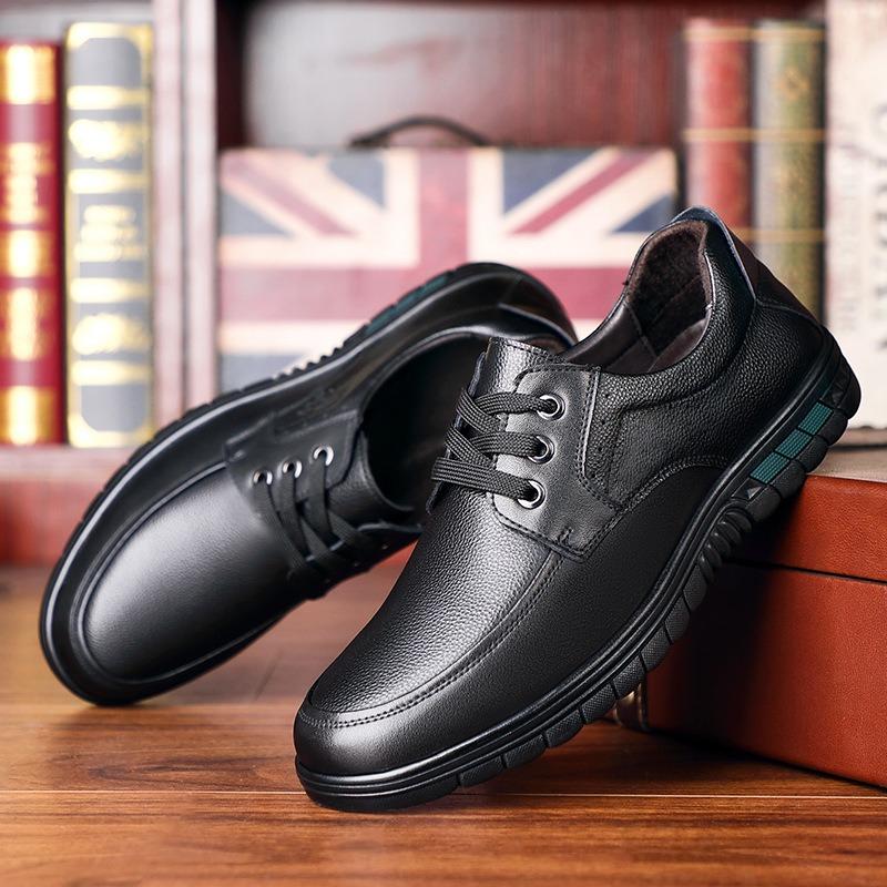 Men's Shoes Spring and Autumn Leather Shoes Men's Genuine Leather Medium Business Leisure First Layer Cowhide Soft Sole Dad Shoes