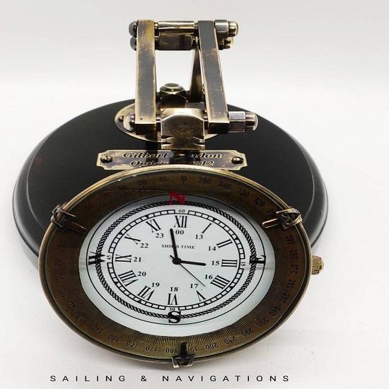 Antique Spencer Compass Clock, Nautical Table Clock, Brass Desk & Shelf Clocks