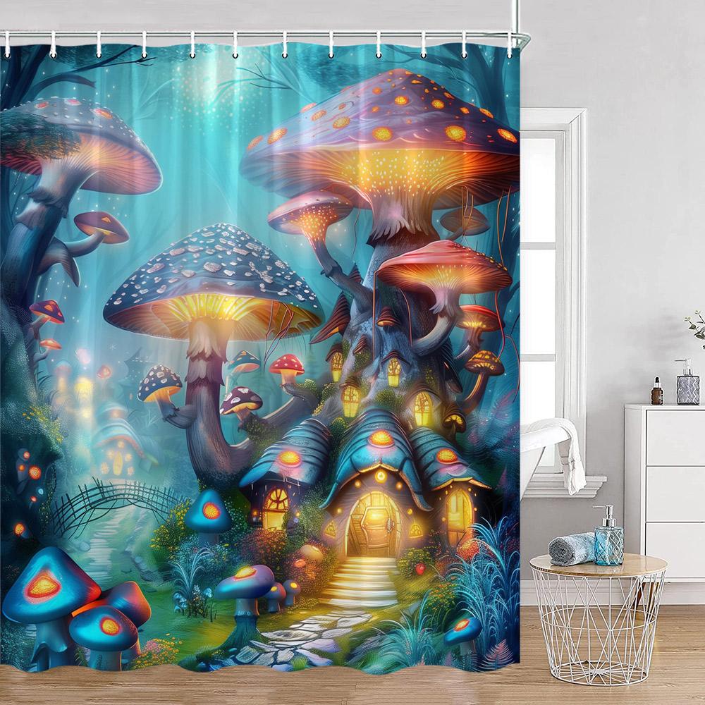 Mushroom Shower Curtains Retro Butterfly Boho Moon Floral Plant Magic Fairytale Mushroom House Dark Bath Curtain Bathroom Decor