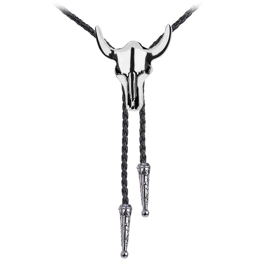 Golden Ties for Men American Cowboy Garment Accessory Tie Adjustable Bull Head Western Cowboy Bolo Tie Pendant Necklace