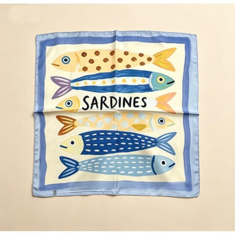 Womens Silk-Like Square Scarf With Polka Dot Fish Print Lightweight Fashion Accessory Outfits