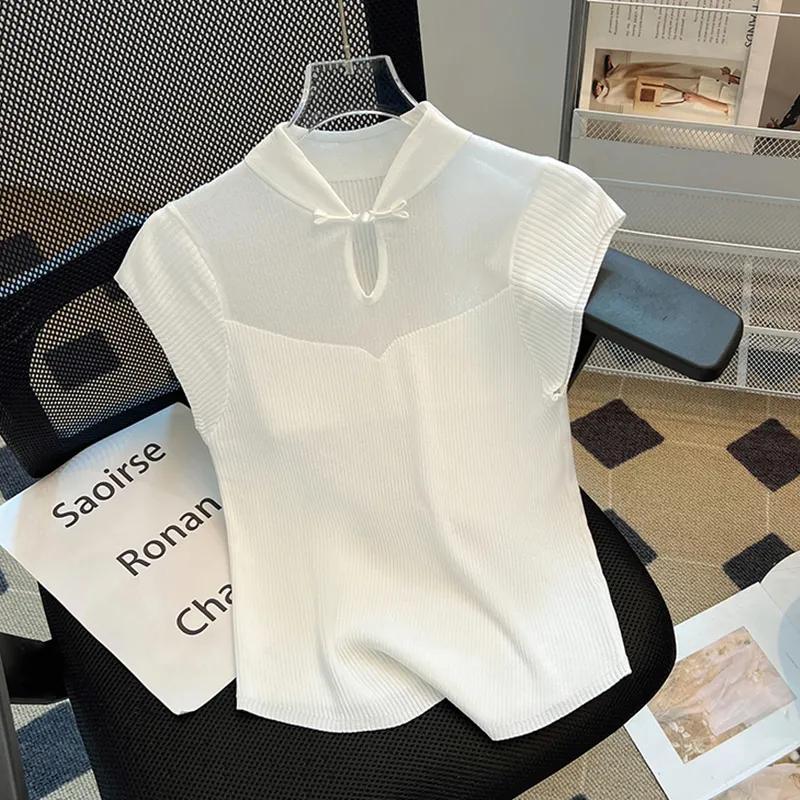Women s White New Chinese Style Mandarin Collar Sleeveless Knit M белый