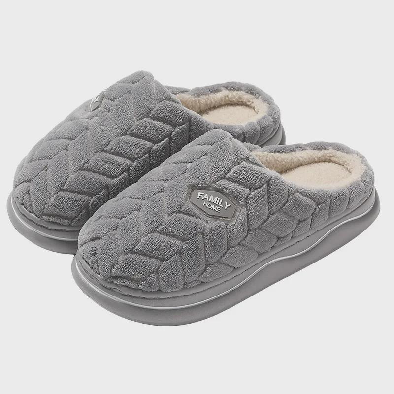 Thick-Soled Plush Cotton Slippers for Women & Men - Non-Slip Indoor Footwear for Autumn/Winter 2024