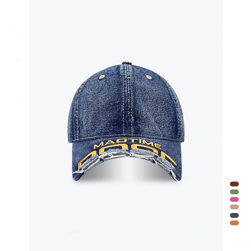 Tide Brand Old Personality Broken Brim Washed Niche Baseball Cap Women Soft Top Letter Embroidery Edging Cap Men