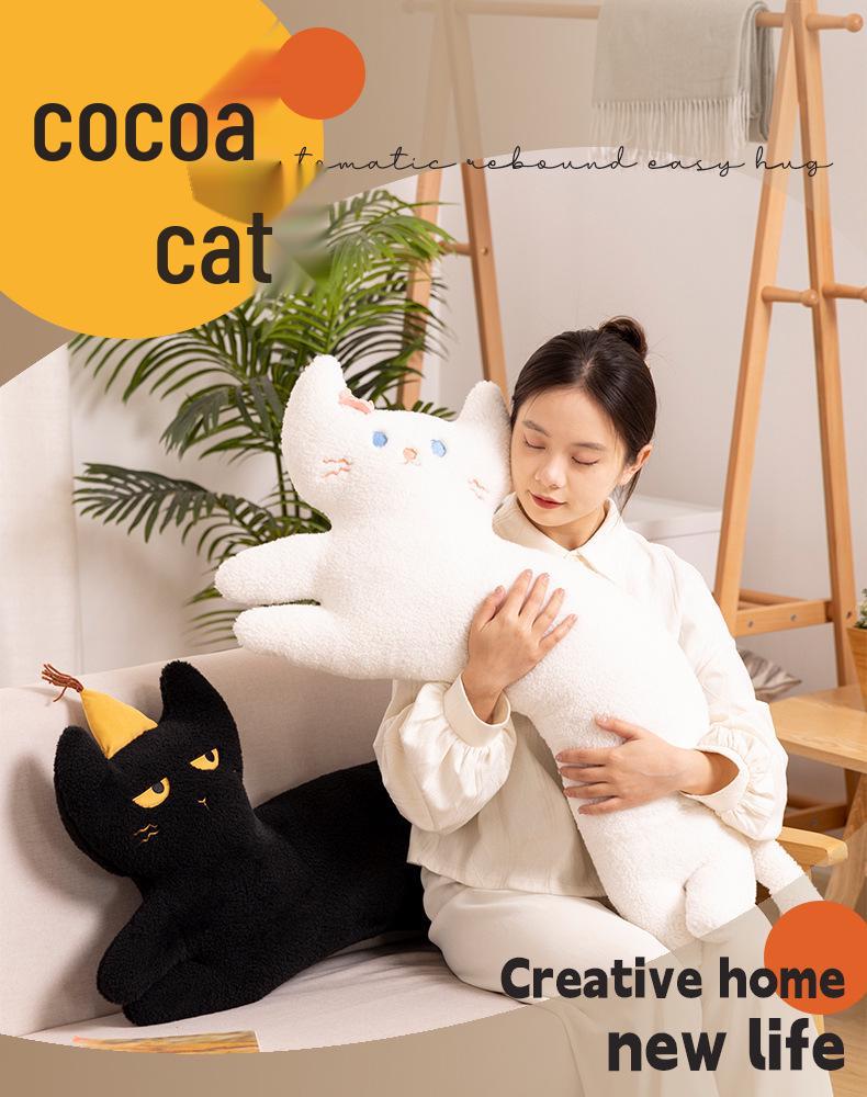 Black & White Coco Cat Plush Pillow - Cute Kitten Cushion & Sofa Backrest
