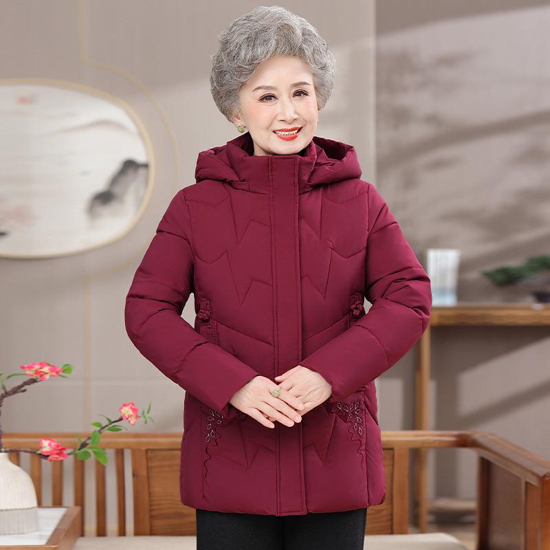 70-Year-Old Mom's New Style Hooded Winter Cotton Jacket: Thick, Warm, and Padded for Middle-Aged and Elderly Women