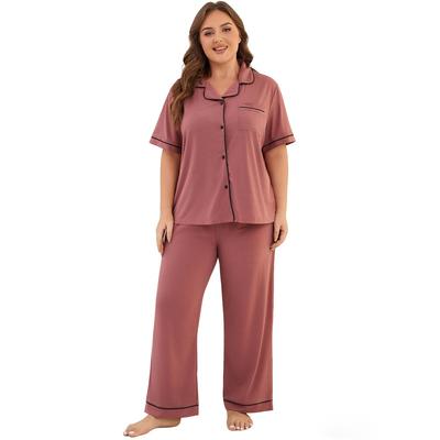 Pyjamas Oversize pour Femmes Manches Courtes Chemises Boutonnées Pantalons Longs Amples Confortables Pyjamas Printemps Été Vêtements de Nuit