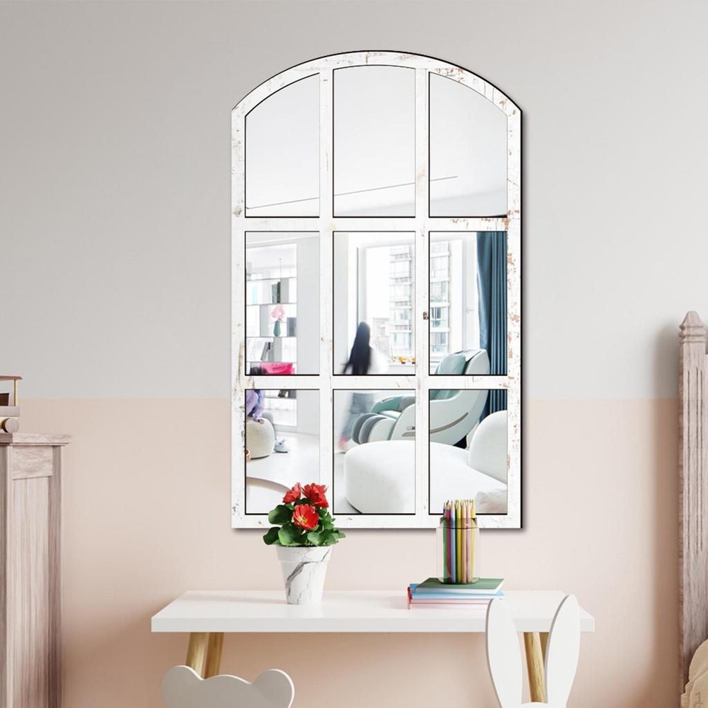 Arched Window Pane Mirror Arch Farmhouse Wall Background Wooden Framed for