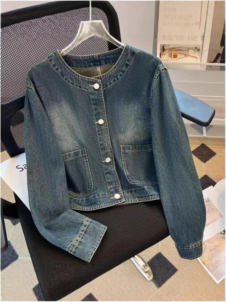 Veste en jean rétro bleu clair pour femme - Style cardigan ample à boutonnage simple pour le printemps