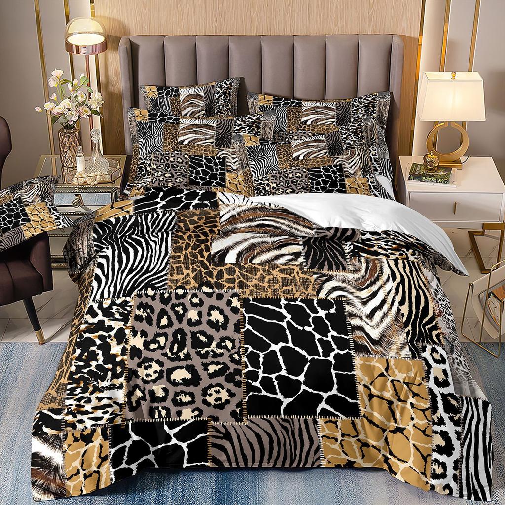 3D Printed Leopard Print Three-Piece Set Bedding Polished Duvet Cover