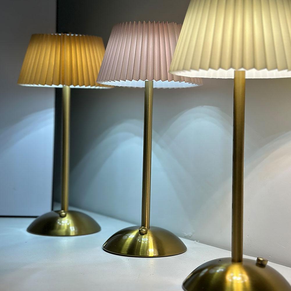 Small Pleated Table Lamp USB Rechargeable Nightstand Lamp Cordless Desk Lamp for Bedroom Living Room Home Office Decor