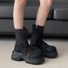 Botines de Plataforma con Diseño Hueco para Mujer Negro Moda Tacón Grueso Cremallera Lateral Botines para Mujer Antideslizante Botas Para Mujer