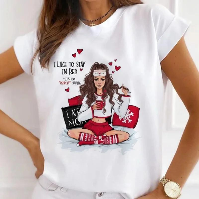Festival Christmas Printed Short Sleeved Casual Womens Tshirt Crewneck Tops Kawaii Fashion Women TShirt Clothes Harajuku