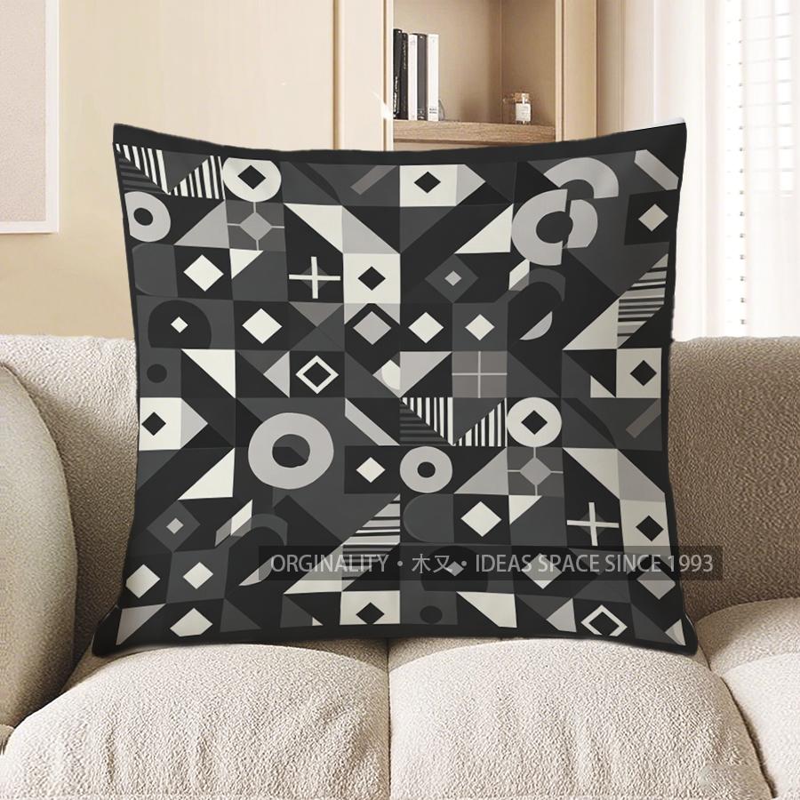 2D Geometric Black & White Patterned Pillow Covers Pattern Cushion Cover Suitable For Sofa Bedroom Car Pillow Cover