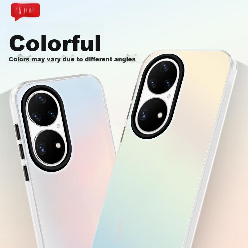 Phone Case for Huawei P50 Pro, Silicone Soft Edge Simple Semi-Transparent Full Protection Shockproof Laser Gradient High-End Frosted Hard