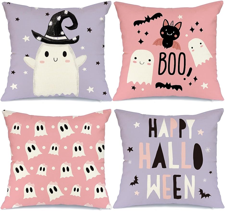 Halloween Pillowcase Ghost Decoration Holiday Farmhouse Pillowcase Decoration Home Sofa Pink Purple