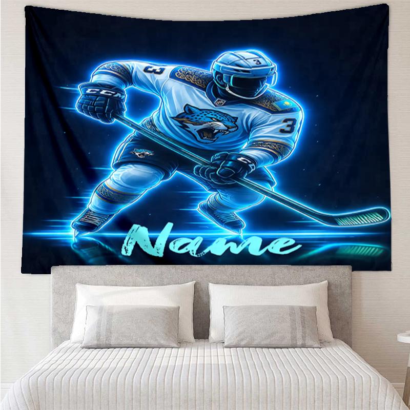 Custom Name ice hockey Print Tapestry, Backdrop, Easy Setup, Ideal for Bedroom, Office & Living Room, with Aesthetic Wall Hanging Decor.