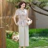 Elegant Chinese Style Summer Fashion Set: Short Sleeve Top & T-shirt for Middle-aged and Elderly Women