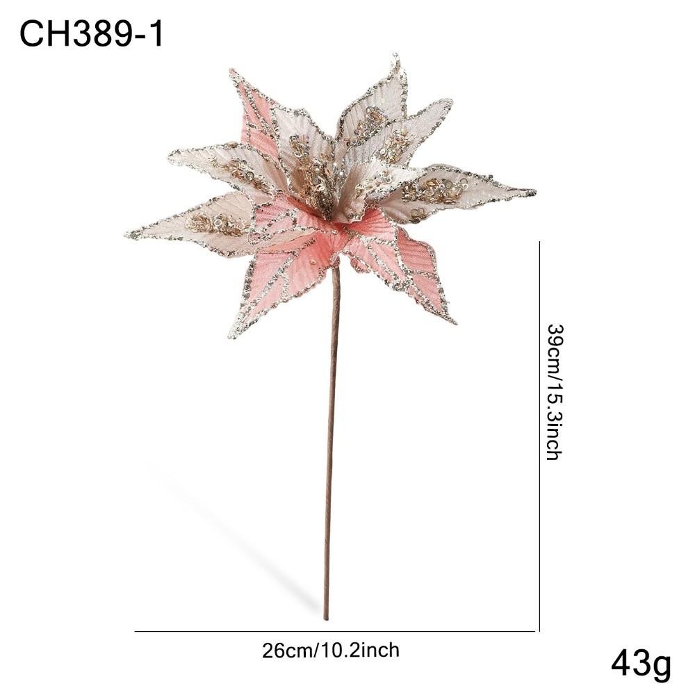 New Large Artificial Poinsettia Flower Sequins Sparkling Simulation Flowers Glitter Sequins Flower New Year Festival