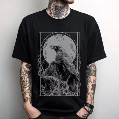 Unisex Raven Moon Gothic T-Shirt Occult Witchy Graphic Shirt Emo Goth Clothing Alternative Metal Graphic Tee Goth Gift for Him