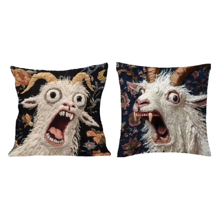 Soft Plush Pillow Cover 45x45cm Funny Screaming Goat Graphics Printed Square Cushion Cover Throw Pillowcase Home Decors