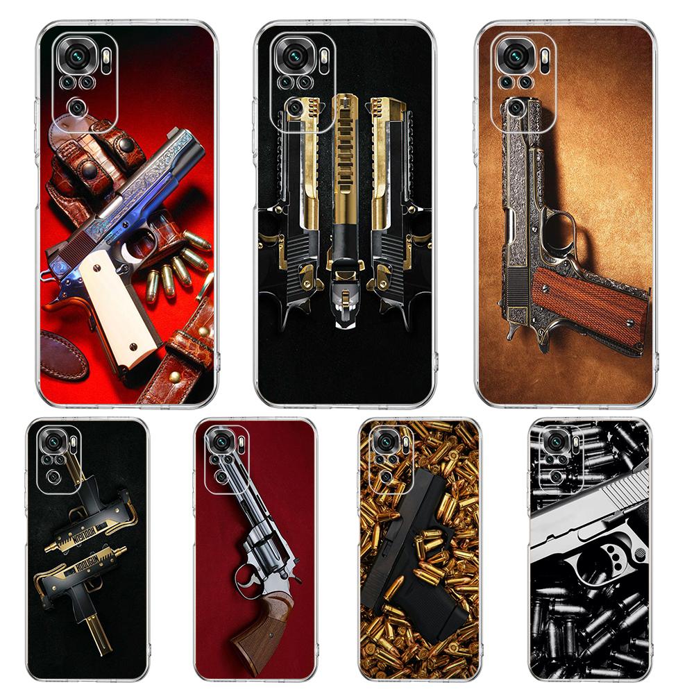 Handgun Gun BUllets Transparent Phone Case for Redmi 10c Note 11 11T 8A 9A 9C 8 9 10 K40 Plus 12 Pro 4G Soft Cover Shell Capas