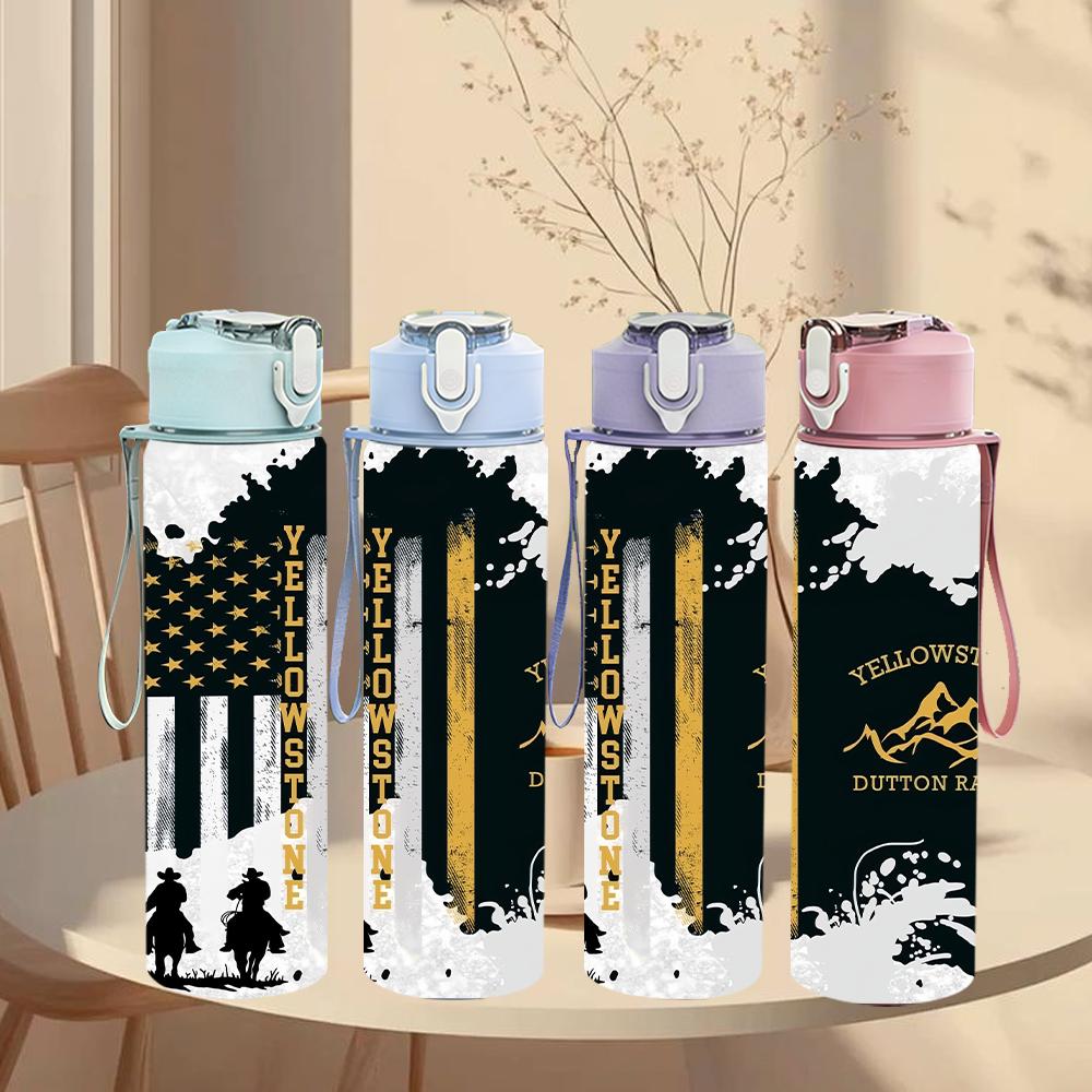 1PC Distressed American Flag Mountain Scene 750ml Color Plastic Water Bottle Leakproof Flip Straw Lid For Sports Office Home Use