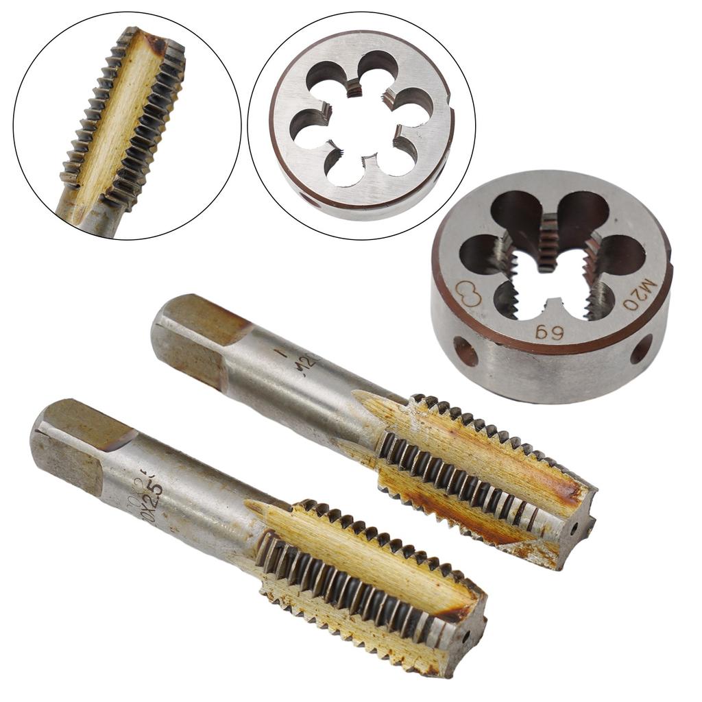 HSS M20 x 2,5 mm kuželový a zástrčkový závitník a M20 x 2,5 mm matricový metrický závit pravý
