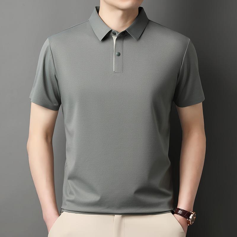 Non-Ironing And Breathable High-End Men'S Medium And Short-Sleeved Lapel Collar T-Shirt Business Casual Solid Color Polo Shirt