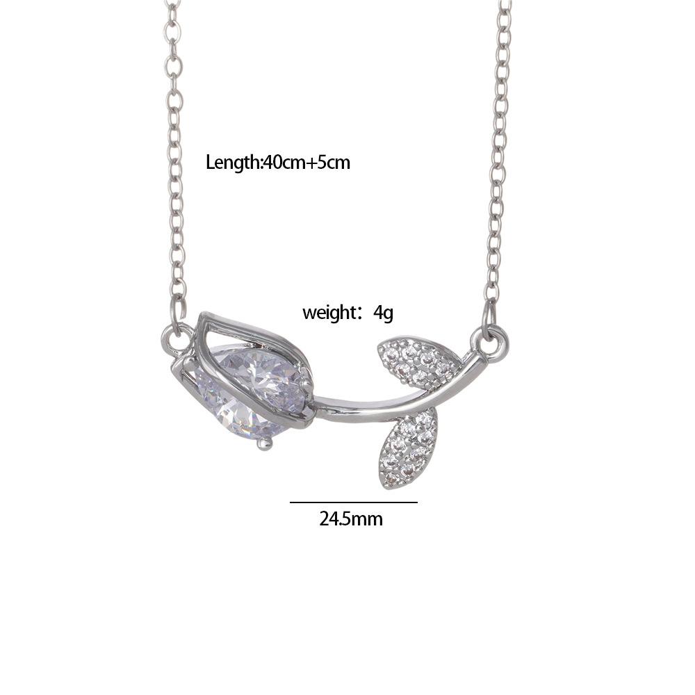 Sweet Colorful Zircon Tulip Pendant Necklaces for Women Girls Stainless Steel Chain Choker Trendy Jewelry Accessories Gifts
