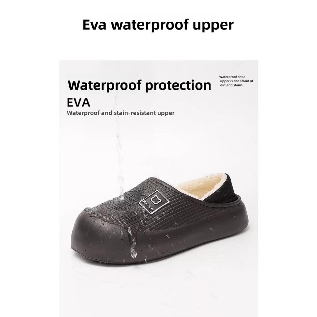 Waterproof Cotton Slippers for Women In Autumn and Winter, Anti Slip Plush Bags and Cotton Shoes for Indoor Home Use