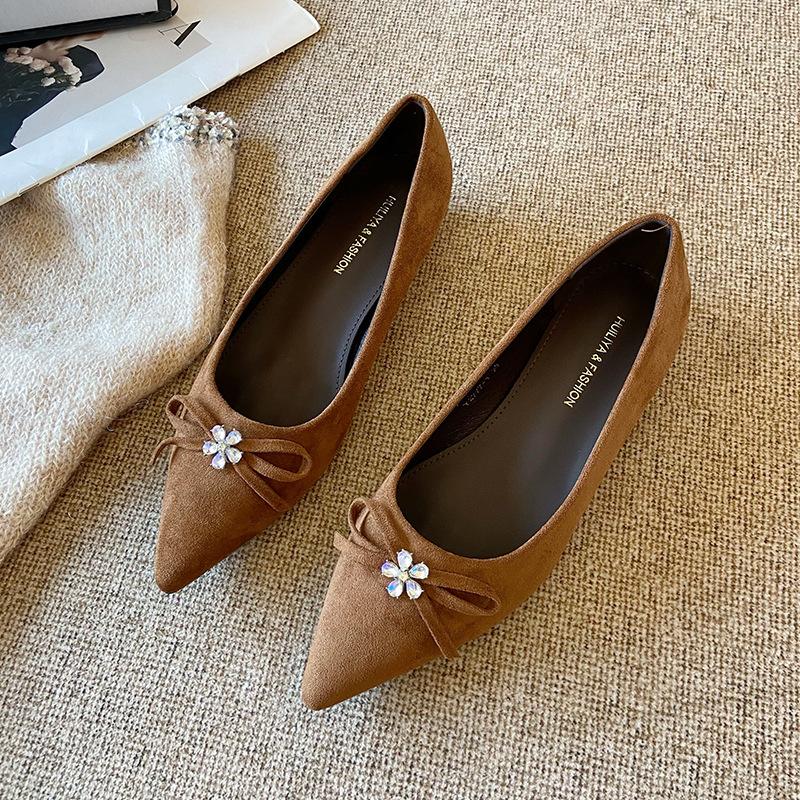 

Y 2777-1 French rhinestone flower bow temperament small inner height increase single shoes women pointed flat bottom versatile 40