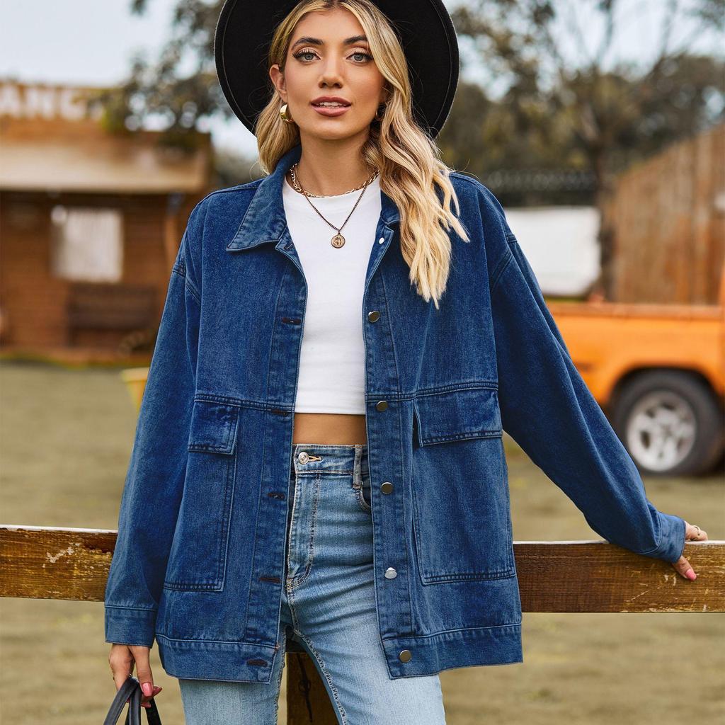 Autumn Women's Long Sleeve Denim Jacket Fashion Loose Versatile Mid-Length Jeans Coat Casual Clothing S-2XL