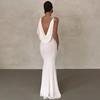 Women Elegant Robes Solid Color Party Club Sexy Backless Slip Draped Gown Maxi Dress