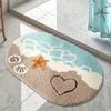 1 pièce Tapis de sol ovale en peluche imitation cachemire pour salle de bain - Thème océanique avec motif étoile de mer de plage et cœur, Tapis pour salle de bain