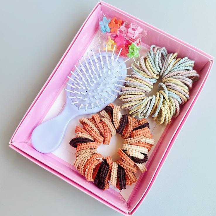 Pink Hair Accessories Set: Cute Hair Ties, Rubber Bands, Ropes, Clips & Gift Box for Girls and Babies